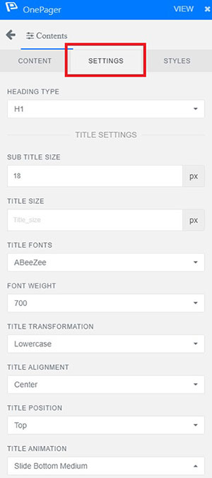 wponepager settings