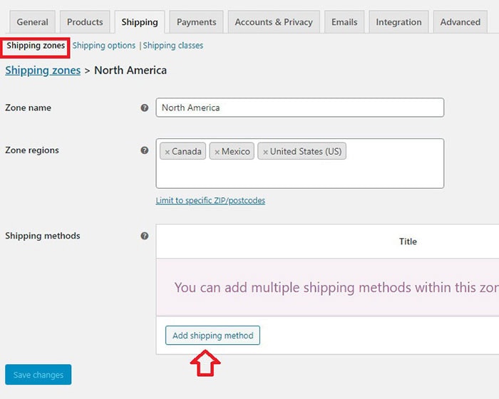 how to create shipping zones woocommerce