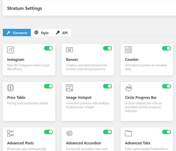 All Stratum available elements.