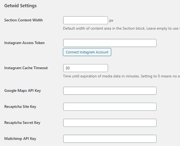 Getwid plugin settings can be found under WordPress writing settings.