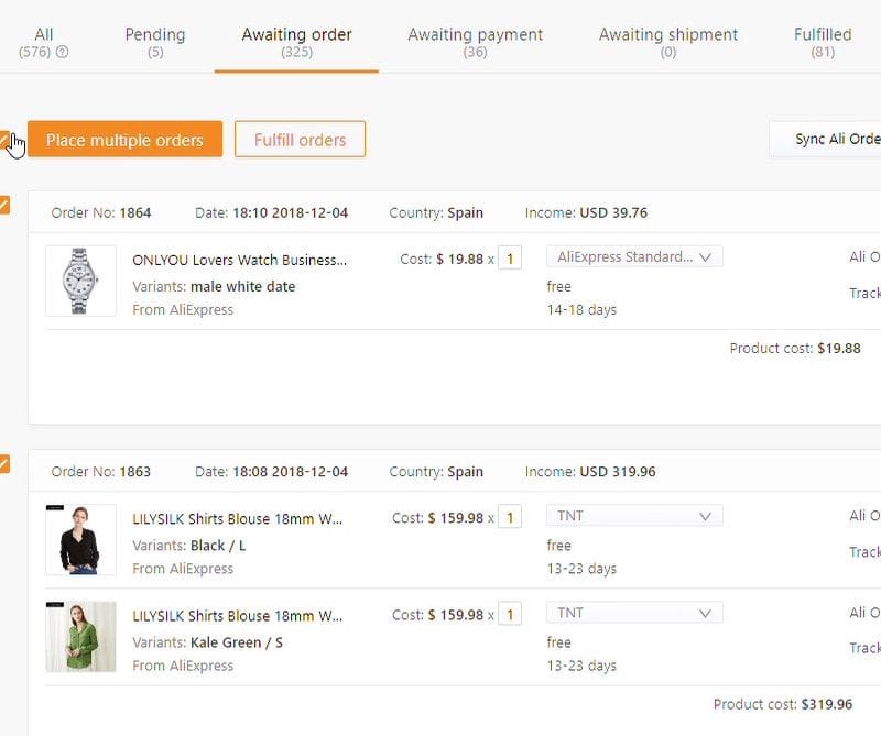 DSers AliExpress orders management.