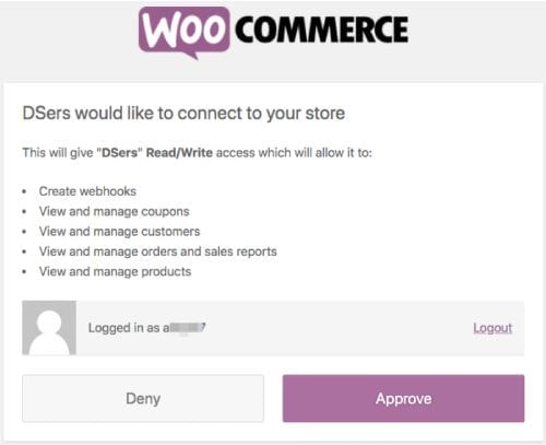 You will need to give DSers authorization to access WooCommerce.