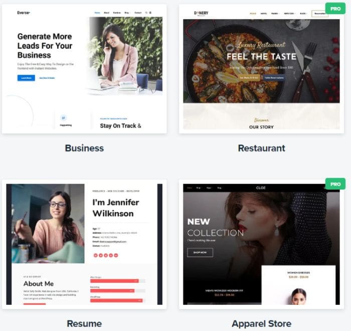 Everse theme free and pro templates.