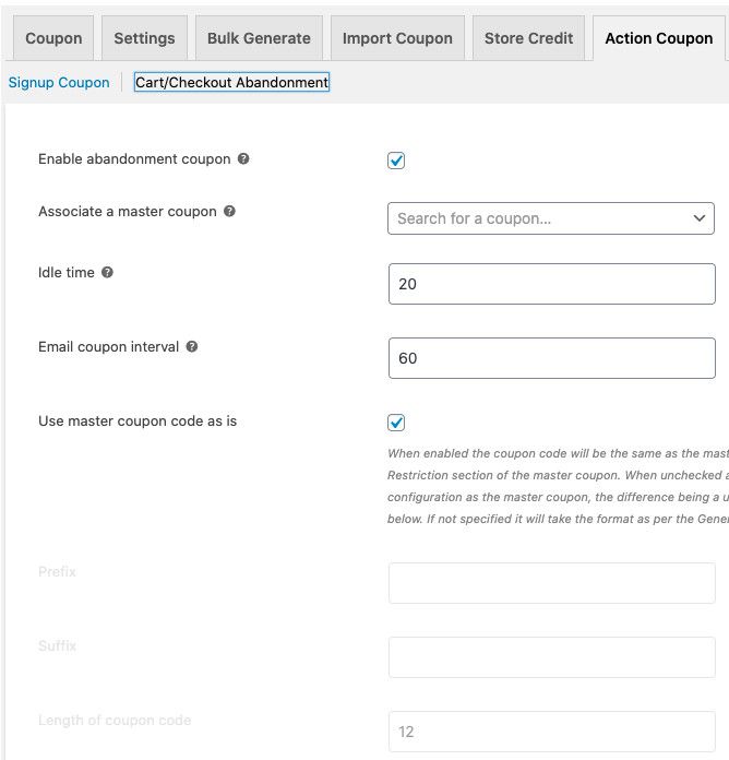 Cart abandonment coupons WordPress.