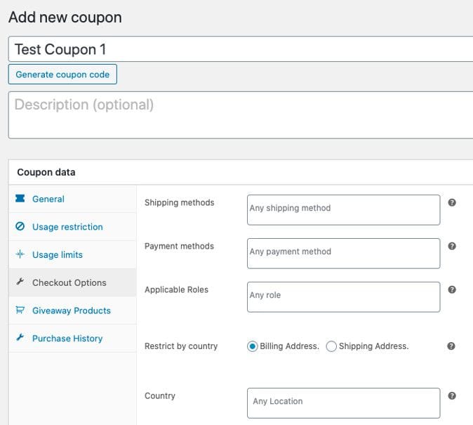 Create WooCommerce country based coupons.