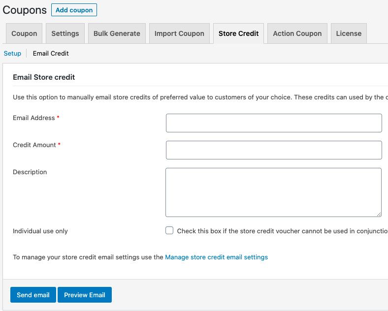 Email store credit Smart Coupons plugin.