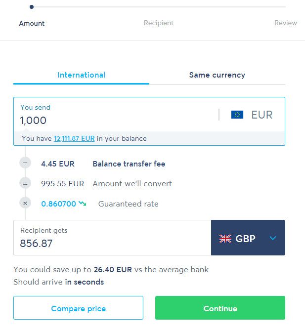Wise money transfer feature.