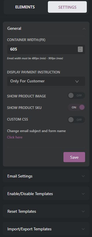 YayMail setting options.
