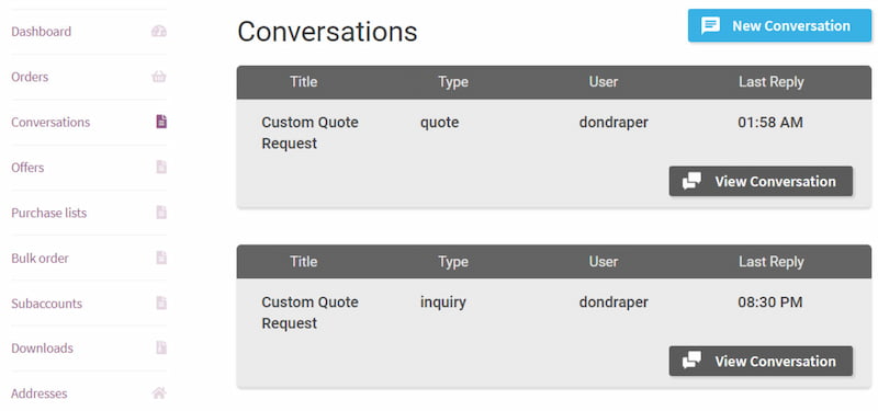 B2BKing conversations feature.