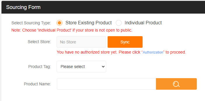 CJdropshipping sourcing form.