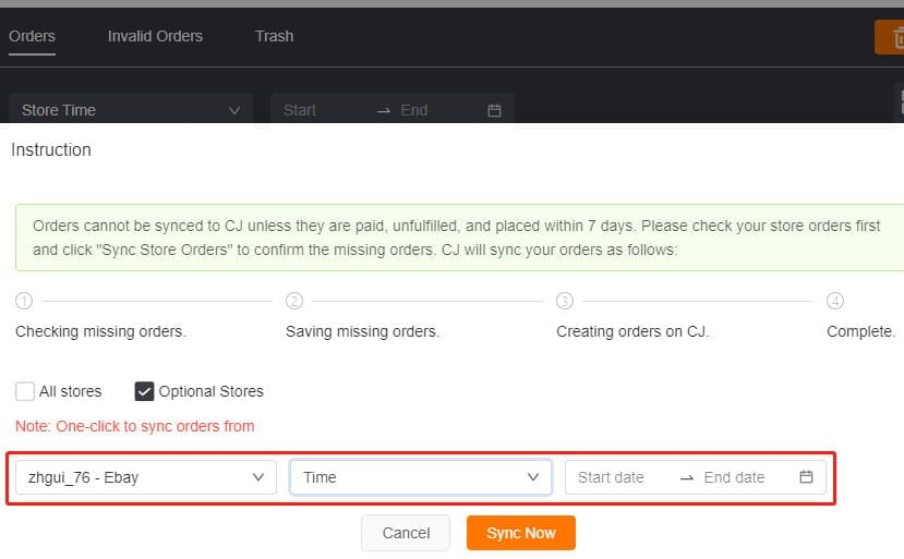 CJdropshipping automatically synchronizing orders.