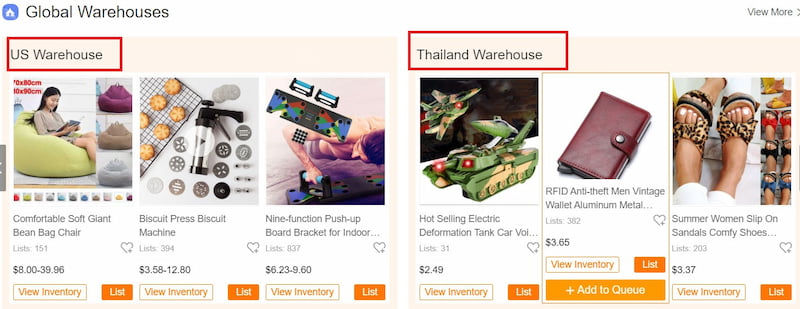 CJdropshipping has warehouses in various countries.