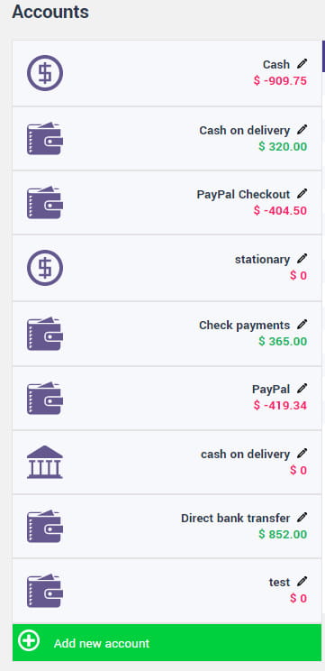 Finpose accounts tab.