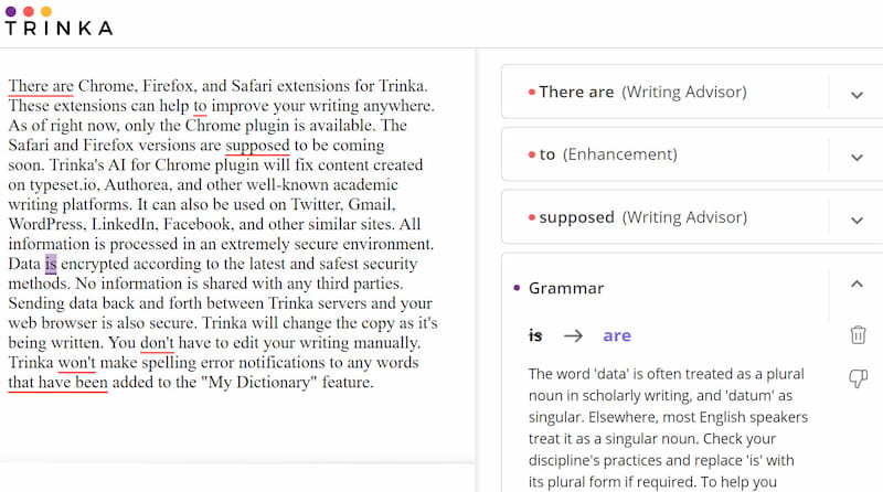 Trinka browser extensions.