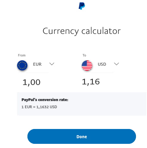 PayPal currency calculator option.