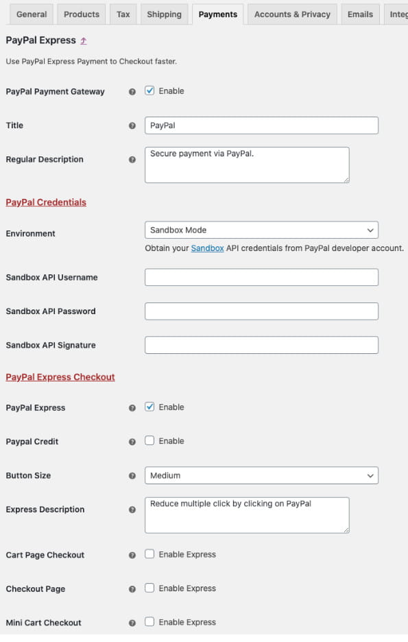 PayPal express checkout WooCommerce plugin.