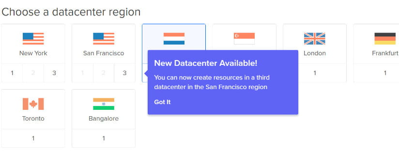 DigitalOcean available datacenters.