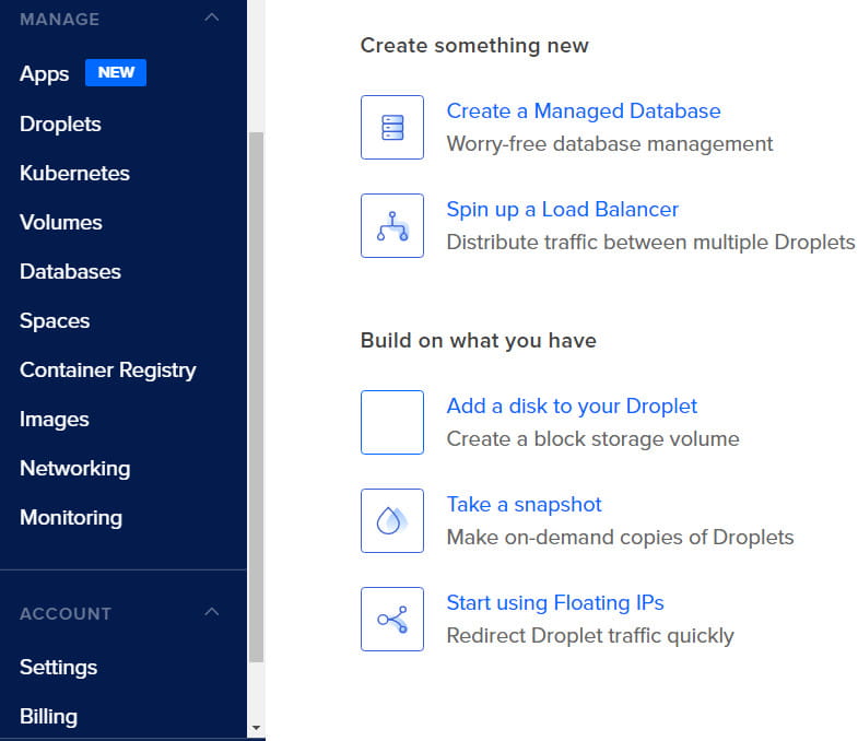 DigitalOcean user interface.