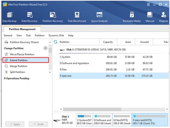 How to extend partition using Partition Wizard?