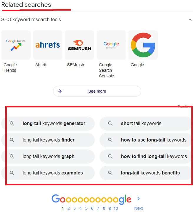 Google related searches section.