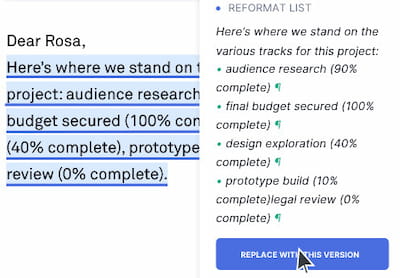 Grammarly reformat list option.