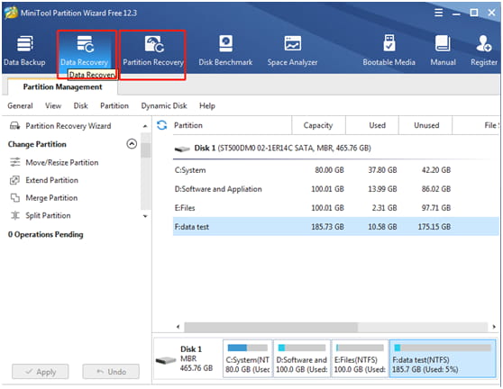 MiniTool Partition Wizard data recovery.