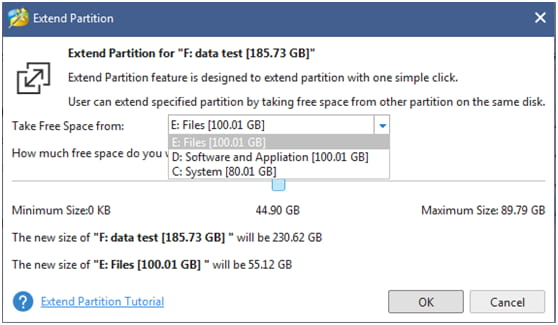 MiniTool extend partition steps.