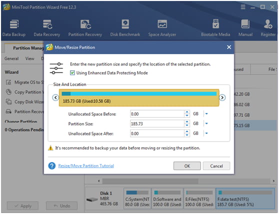 Partition Wizard how to resize partition?