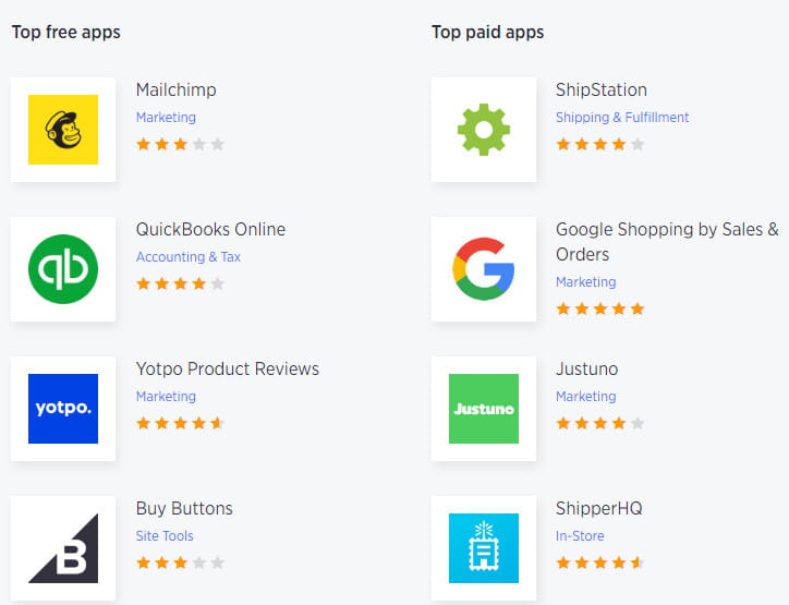 BigCommerce free and paid apps.