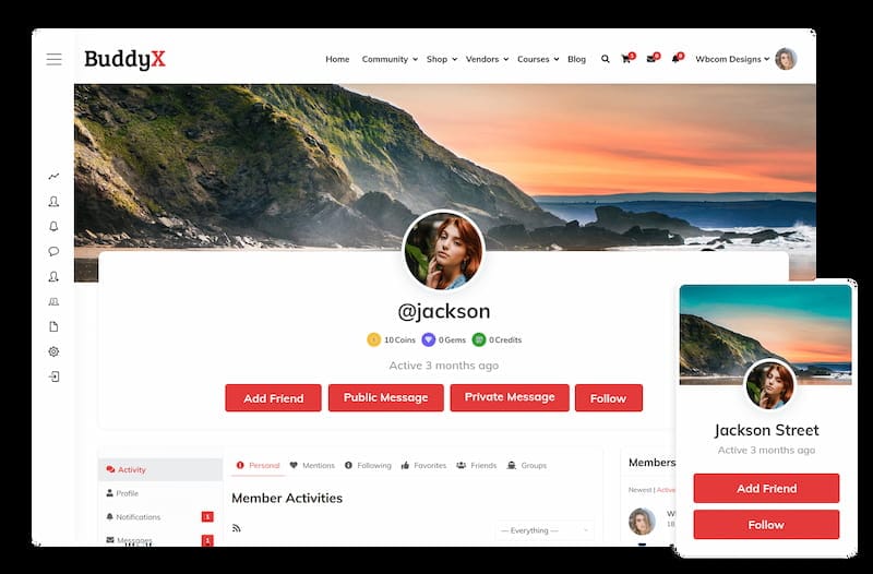 BuddyX free buddypress theme.