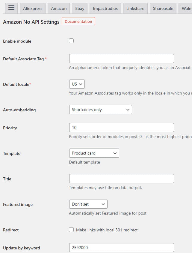 Content Egg Amazon no API module.