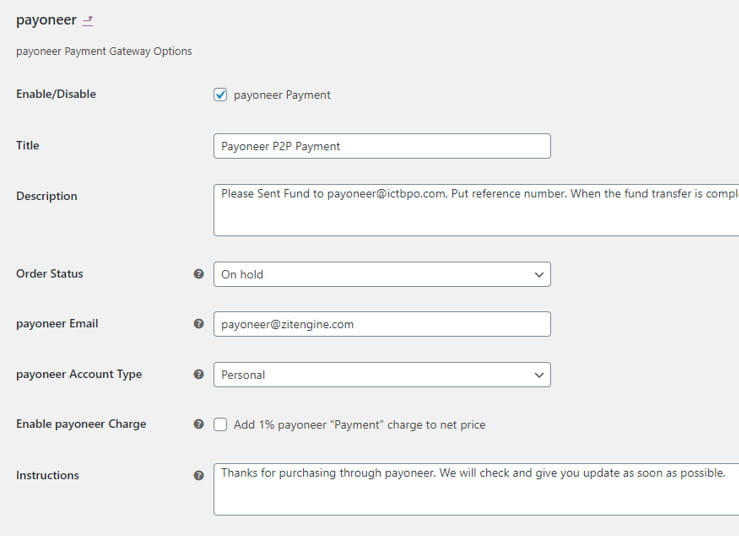Payoneer manual payment gateway.