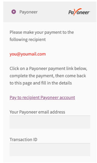 Payoneer offsite gateway for WooCommerce.