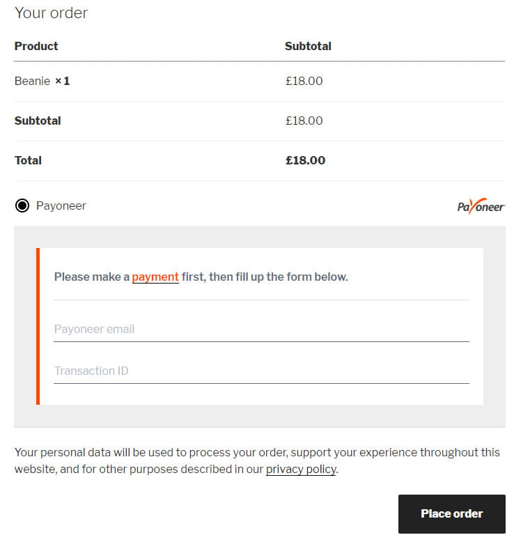Payoneer WordPress payment gateway plugin.