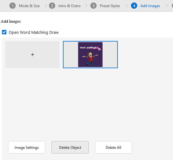 Text Video Maker image settings.