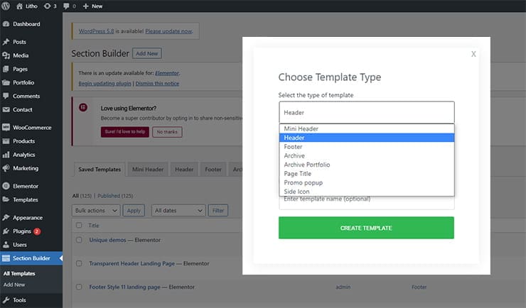 Litho theme section builder.