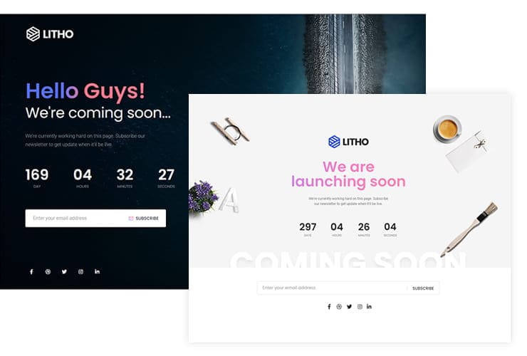 Litho theme coming soon and maintenance pages.