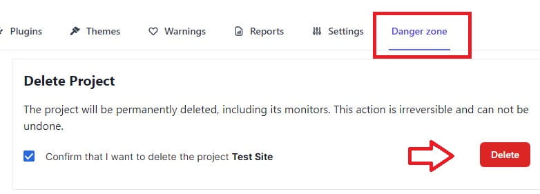 If you want to delete project, go to WP Umbrella danger zone tab.