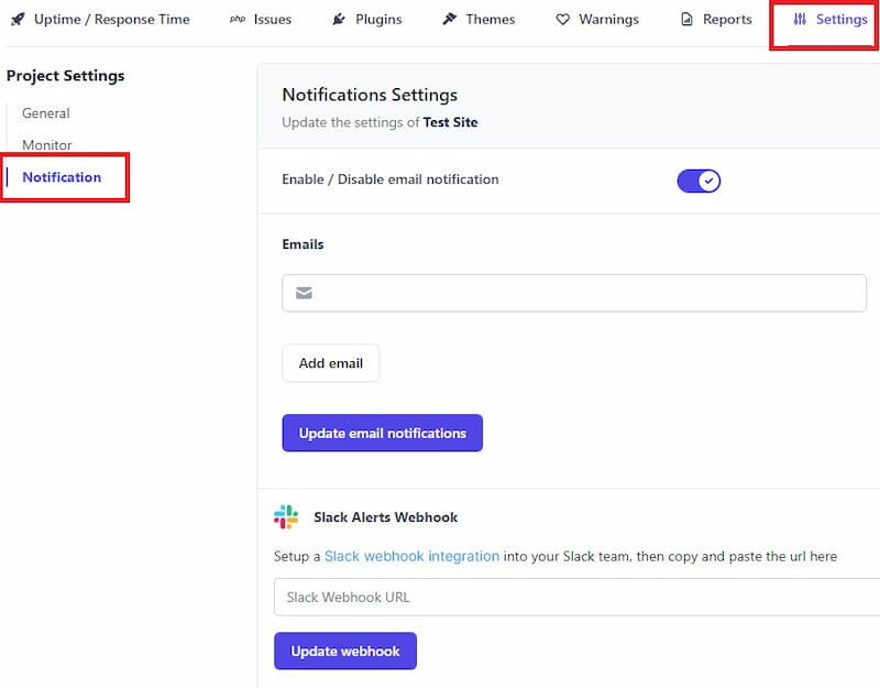 WP Umbrella notifications and alerts.