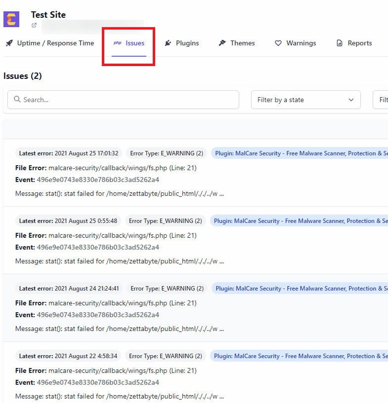 WP Umbrella lets you see php issues for each site.
