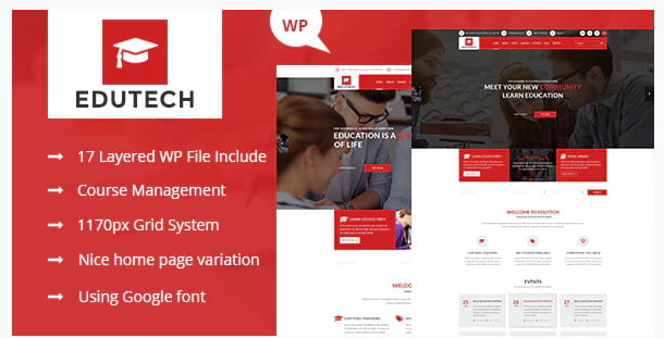 Edutech education WordPress theme.