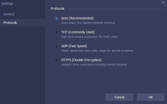 iTop VPN protocols.
