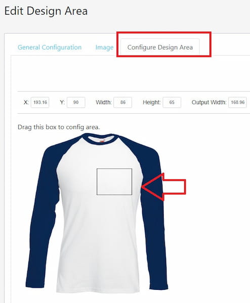 PrintCommerce configure design area.