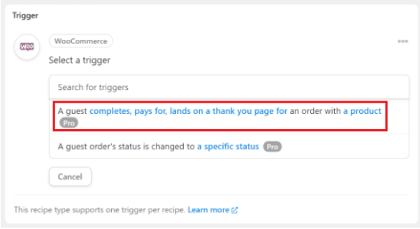 Uncanny Automator WooCommerce trigger.