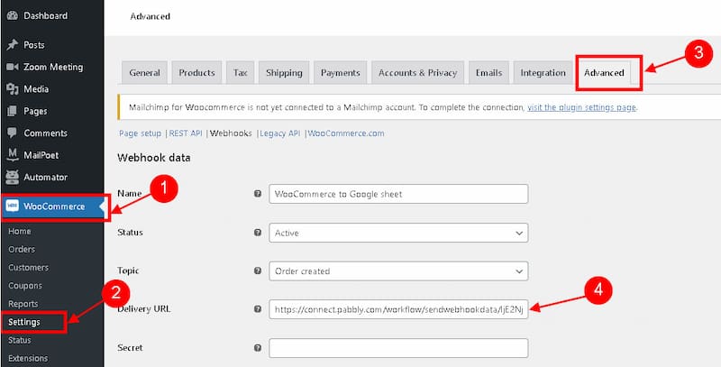 Pabbly WooCommerce webhook.