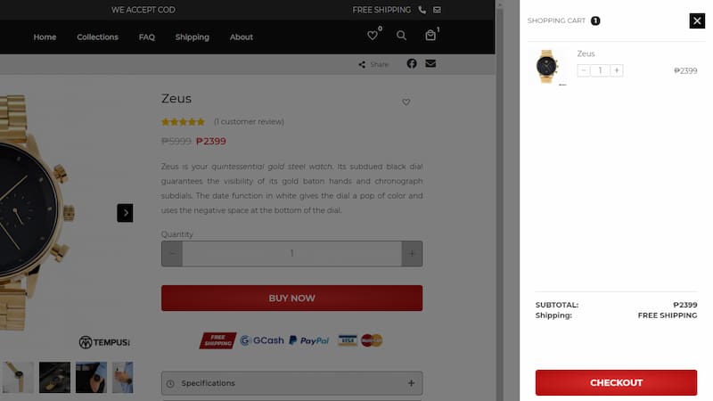 Woostify theme AJAX shopping cart.