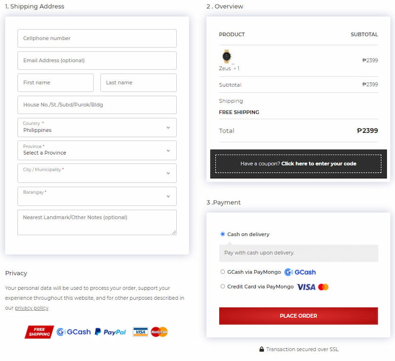 Woostify theme optimized checkout.