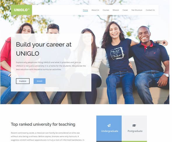 Zakra Education WordPress template for high schools.