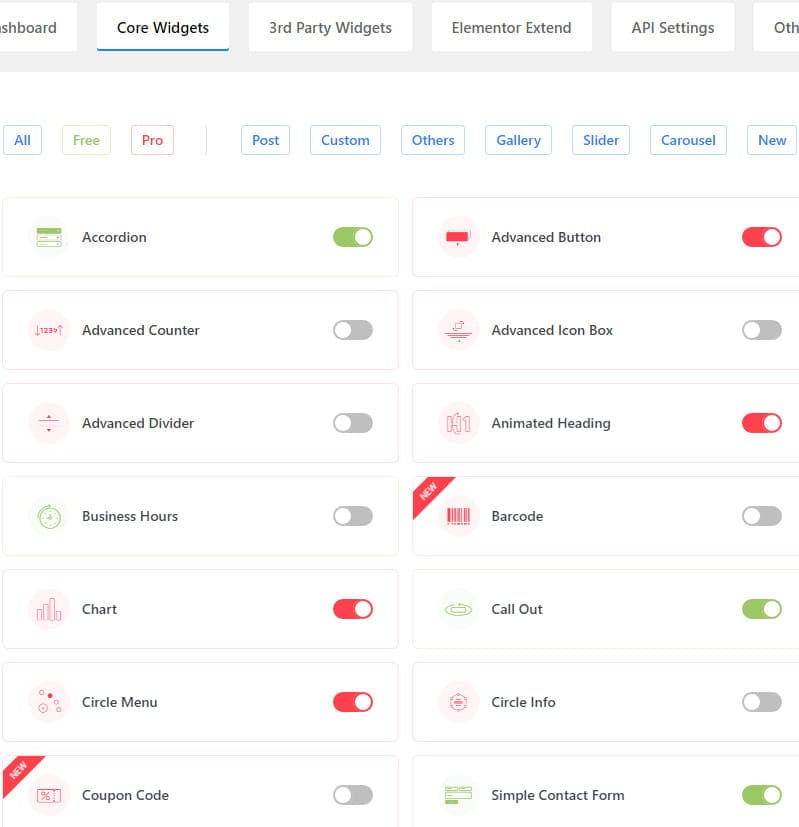 Element Pack free and pro core widgets.