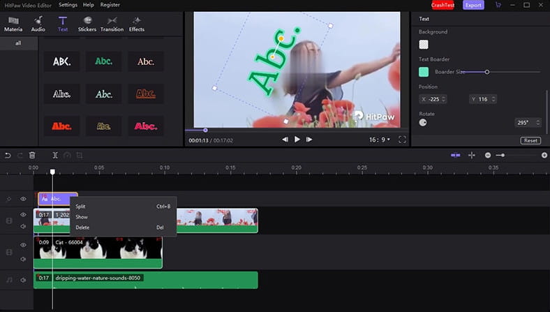 HitPaw Video Editor text editor.